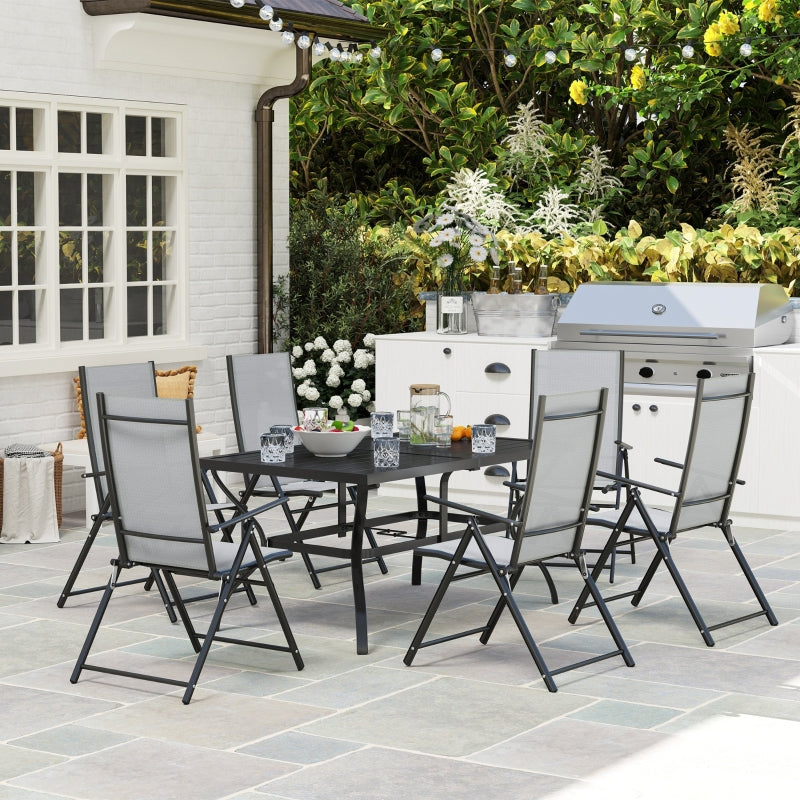 7-Piece Steel Outdoor Dining Set with Parasol Hole - Grey - Perfect for Patio and Garden