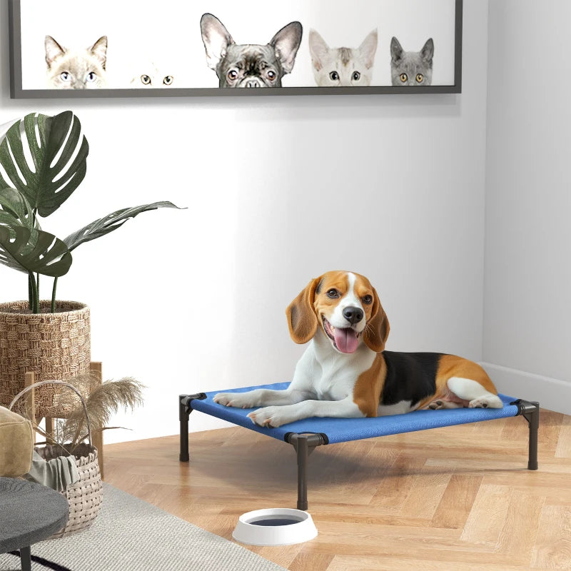 Elevated Dog Bed for Cats & Dogs - Portable Medium Camping Bed with Metal Frame - Blue Color