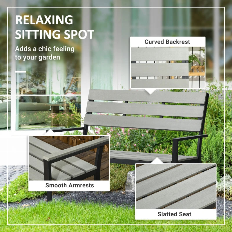 Grey Steel Frame 2 Seater Outdoor Garden Bench