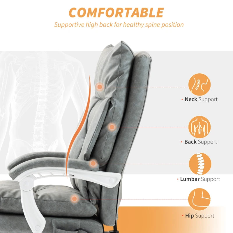 Ergonomic Faux Leather Office Chair with Inflatable Lumbar Support - Stylish Grey Design for Ultimate Comfort