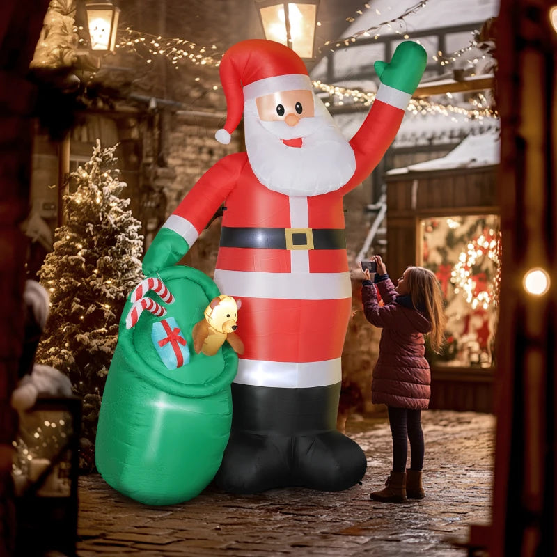 9ft Christmas Inflatable Santa with Bear Sack - Giant LED Blow Up Decoration for Indoor & Outdoor Holiday Home Decor