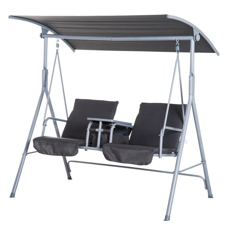 Grey Steel Frame 2-Seater Swing Chair with Table