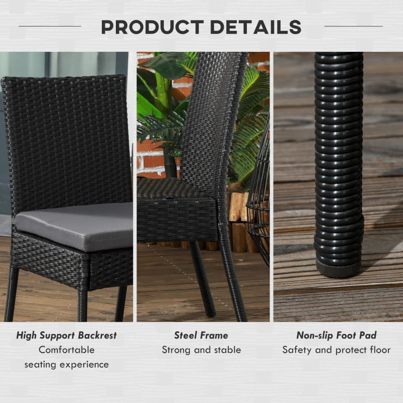 Black Rattan Armless Garden Chairs Set of 4