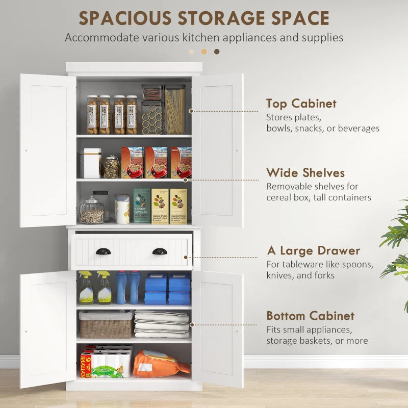 Freestanding Multi-Storage Kitchen Cabinet in White - Stylish & Functional Organizer for Home & Kitchen Storage Solutions