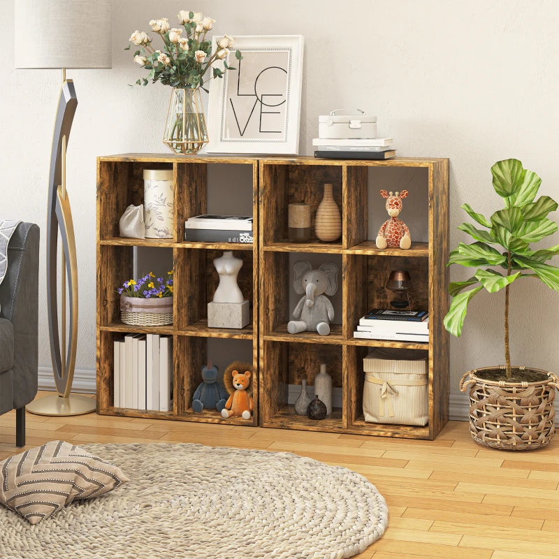 Industrial Style 6-Compartment Storage Shelf - Rustic Brown Freestanding Bookcase for Living Room & Home Study