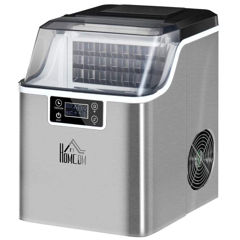 3.2L Compact Ice Maker with LCD Display & Accessories - Sleek Silver-Tone Portable Ice Machine for Home & Parties
