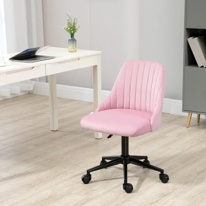 Vinsetto Pink Velvet-Feel Armless Office Chair - Stylish Ergonomic Design for Home & Office - Comfortable Seating Solution