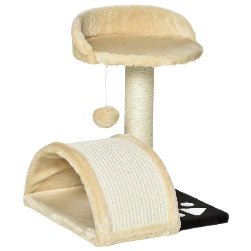Beige Cat Tree Scratching Post - Kitten Activity Centre with Climber & Hanging Ball - Durable Cat Furniture