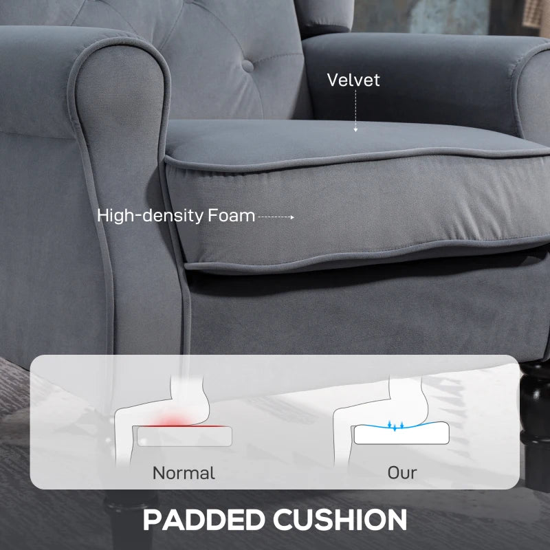 Retro Upholstered Wingback Accent Chair with Button Tufting for Living Room and Bedroom in Grey