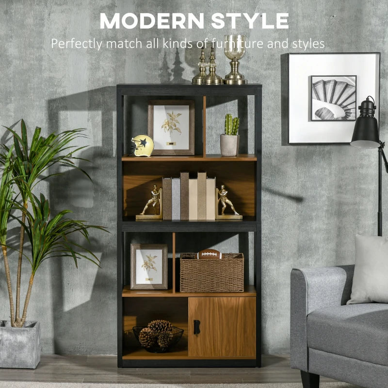 Modern 4-Tier Bookshelf with Closed Cabinet - Freestanding Bookcase for Living Room, Home Office & Study - Walnut Brown