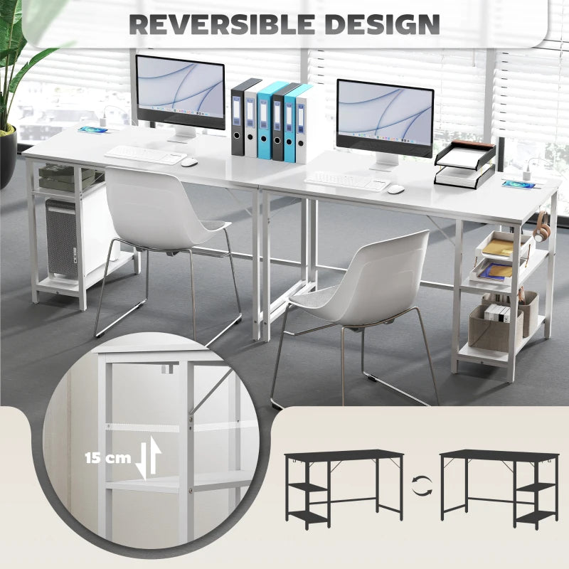 Modern White Computer Desk with Power Sockets - Stylish Home Office Furniture for Productivity and Convenience