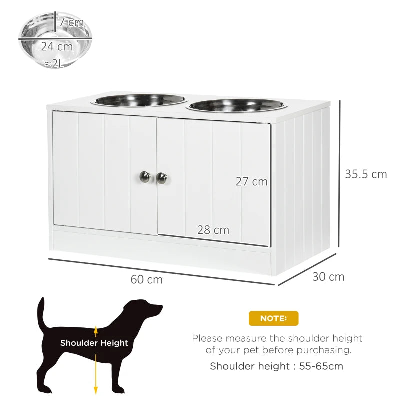 Elevate Your Pet's Dining: Stylish White Raised Feeder with Two Bowls & Convenient Storage