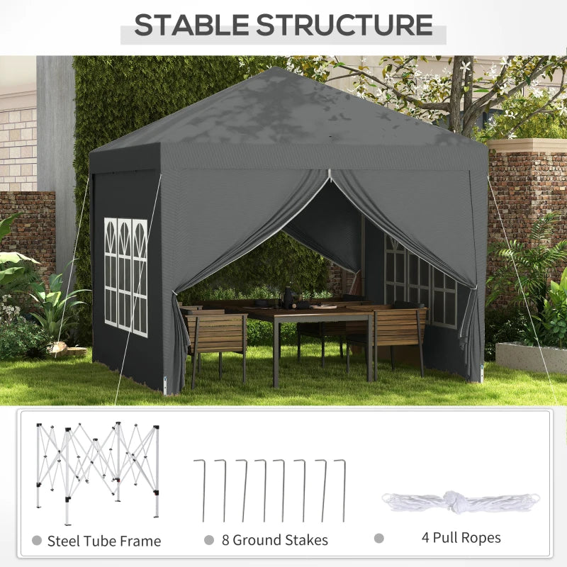 Grey 3x3m Pop Up Waterproof Gazebo Tent with Windows & Carry Bag