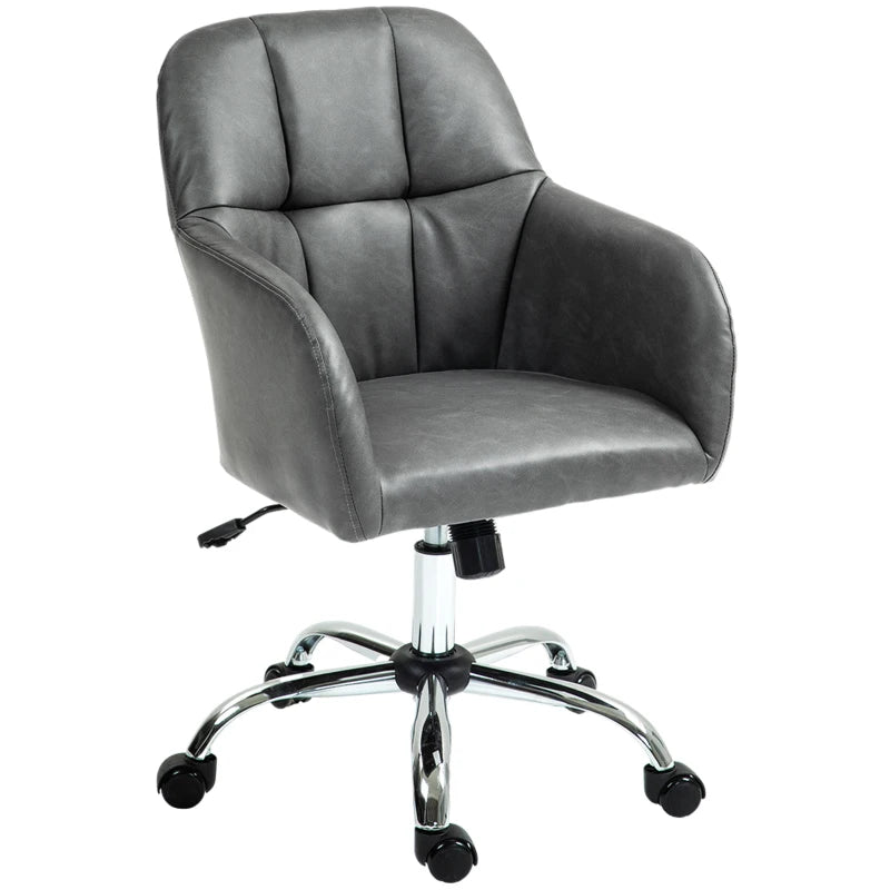 Stylish Grey Faux Leather Tub Office Chair with Wheels - Ergonomic Design for Home & Office Use