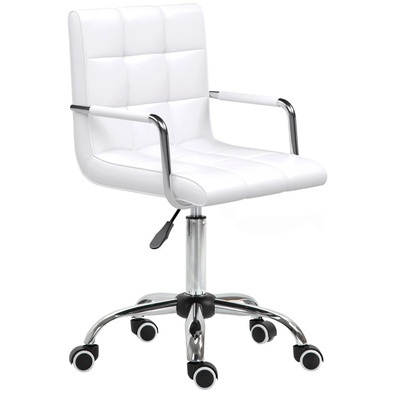 Vinsetto White Makeup Vanity Chair - PU Leather Mid Back Office Chair with Adjustable Height, Armrests & Rolling Wheels