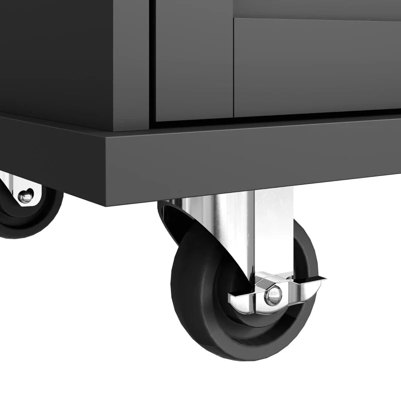 4-Tier Rolling Kitchen Island with Versatile Storage - Black Wooden Finish for Utensils & Kitchen Organization