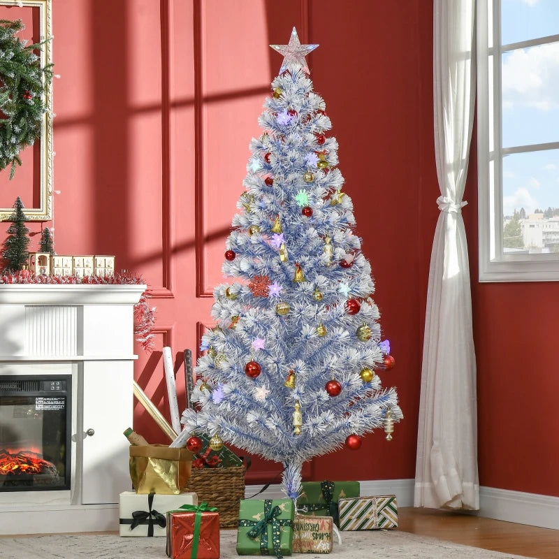 6FT Pre-Lit Artificial Fibre Optic Christmas Tree with LED Lights - Easy Storage Seasonal Decoration in White & Blue