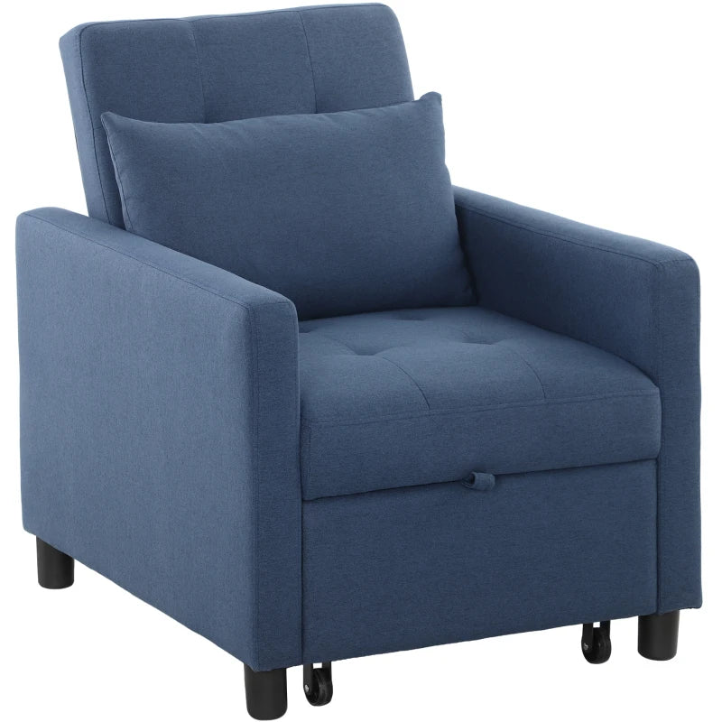 Convertible 3-in-1 Chair Bed with Adjustable Backrest, Pillow and Footrest for Living Room, Blue