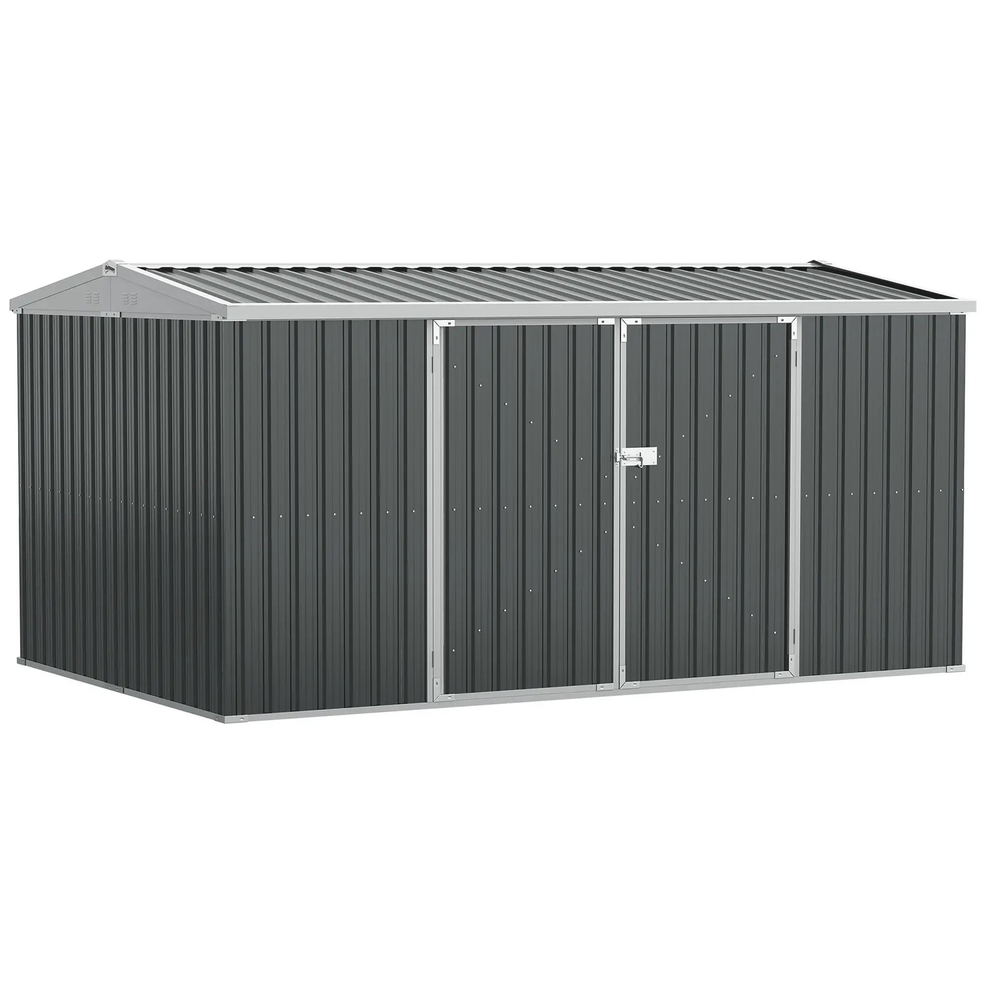 14 x 8ft Large Lockable Metal Garden Shed - Grey