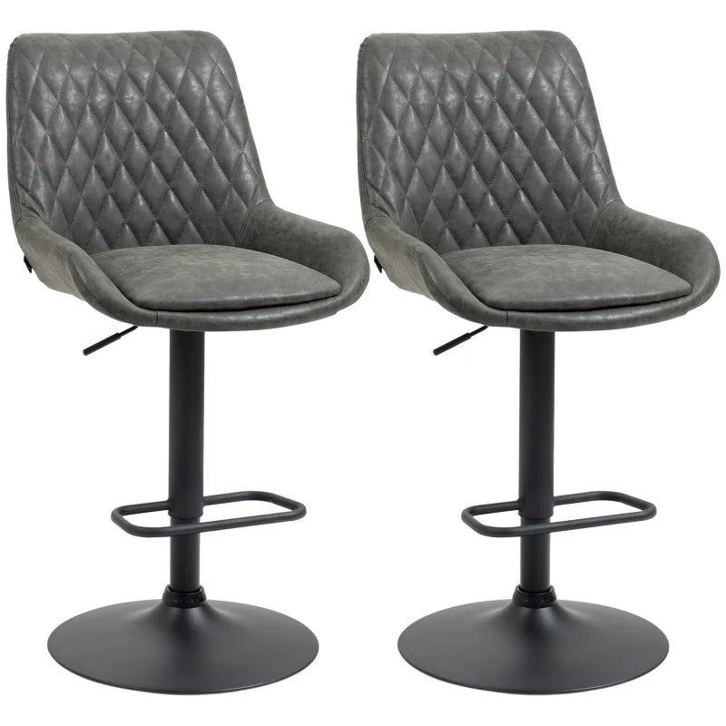 Retro Adjustable Bar Stools Set of 2 Upholstered Kitchen Chairs with Back Swivel Seat Dark Grey