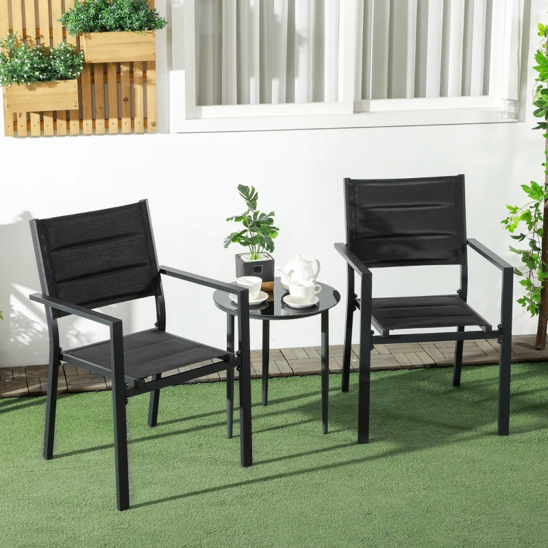 Black Aluminium Stackable Garden Chairs Set of 2