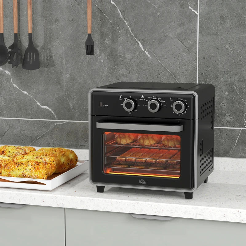 90-230 Mini Convection Oven with Air Fry Function - Compact Black Kitchen Appliance for Healthy Cooking