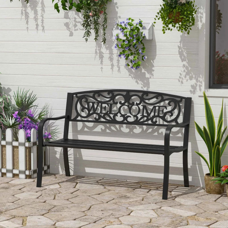 Black Steel Garden Bench - 126x60x85 cm