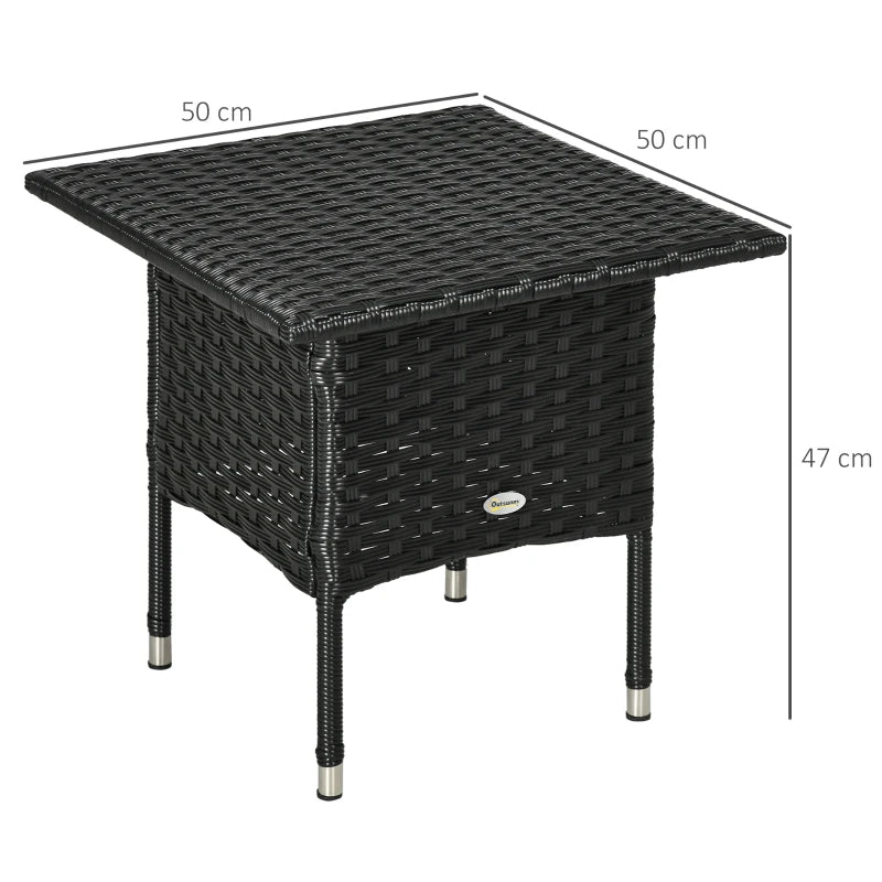 Black Rattan Outdoor Side Table with Plastic Board - Patio, Garden, Balcony