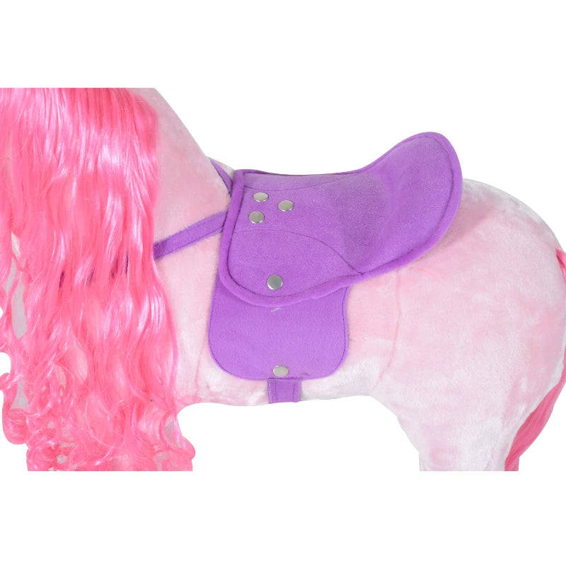 Plush Walking Horse Ride-On Toy with Wheels & Sounds - 50cm Pink Rocking Horse for Kids 2+ Years