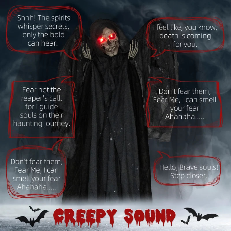 6.3" Grim Reaper Halloween Animatronic with Glowing Eyes - Spooky Decor for Haunted House & Halloween Parties