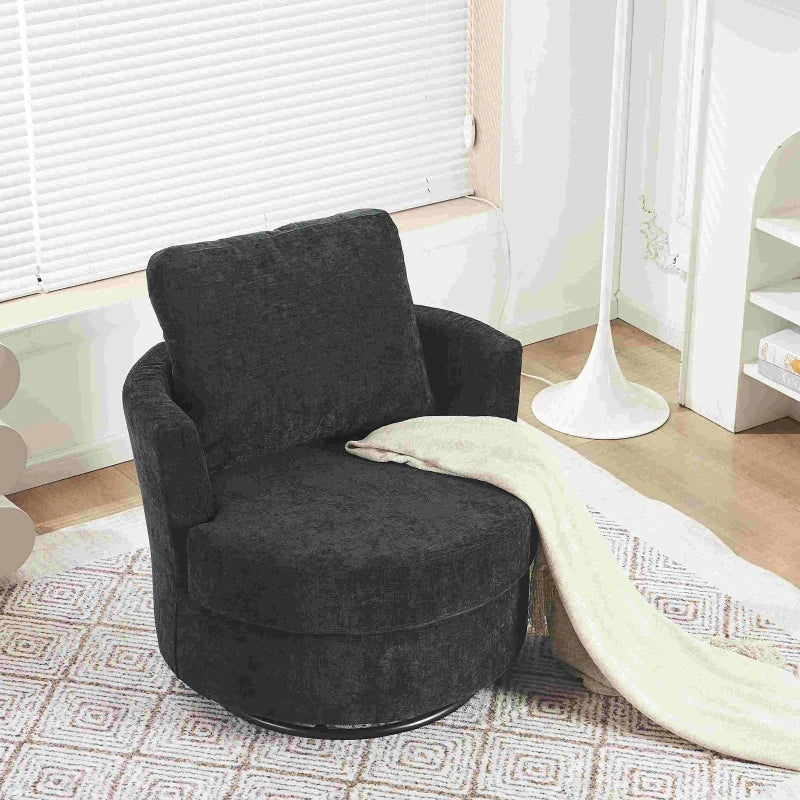 Dark Grey Chenille Swivel Recliner with Back Cushion and Thick Foam Pad, Adjustable Faux Leather, 360° Swivel