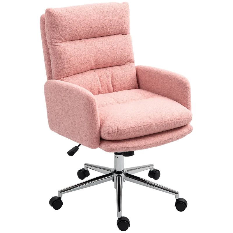 Pink Sherpa Fleece Office Chair 91-99cm Height - Cozy Ergonomic Design for Home & Office Comfort