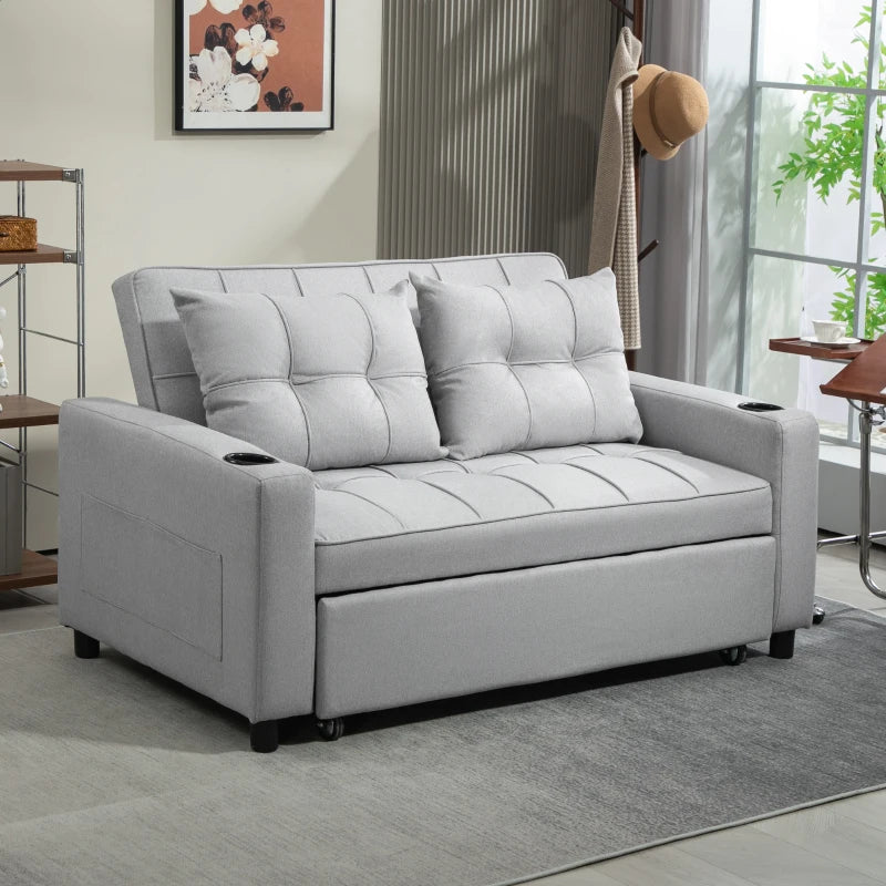 Light Grey Two-Seater Pull-Out Sofa Bed for Compact Living Spaces