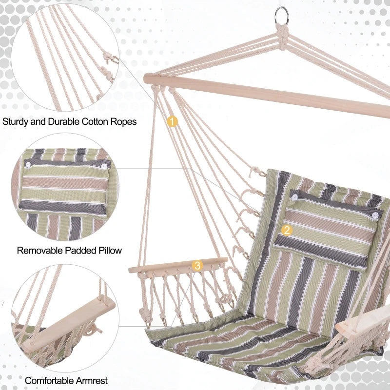 Multicoloured Striped Hanging Hammock Chair with Wooden Arms