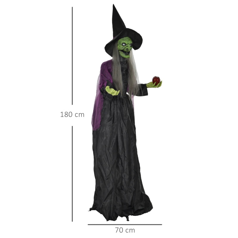180 cm Life Size Animated Halloween Witch with Glowing LED Eyes - Spooky Battery Operated Standing Decoration