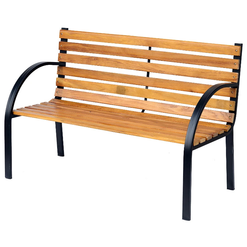 Steel and Wood Garden Bench - 122x60x80 cm, Outdoor Seating