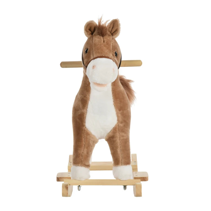 Kids Classic Rocking Horse with Moving Mouth & Neighing Sounds - Brown Plush Toy for Fun Playtime