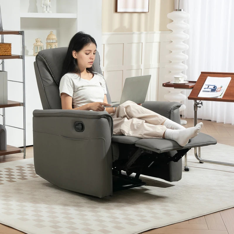 Comfortable Manual Reclining Armchair with Thick Padded Cushion and Adjustable Leg Rest in Light Grey