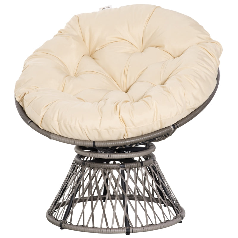 Grey Swivel Rattan Outdoor Moon Chair with Cushion