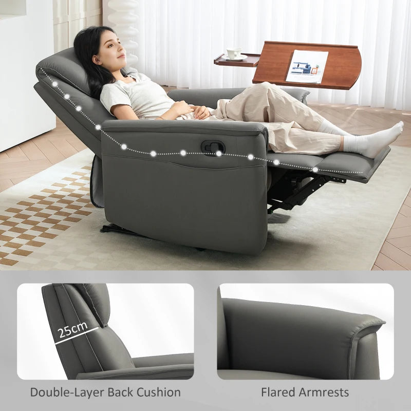 Comfortable Manual Reclining Armchair with Thick Padded Cushion and Adjustable Leg Rest in Light Grey