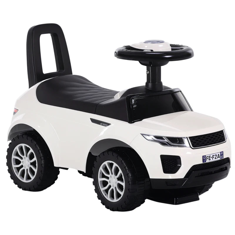 3-in-1 Ride On Car for Toddlers - Foot to Floor Slider with Horn, Steering Wheel, Under Seat Storage, Safe Design - White