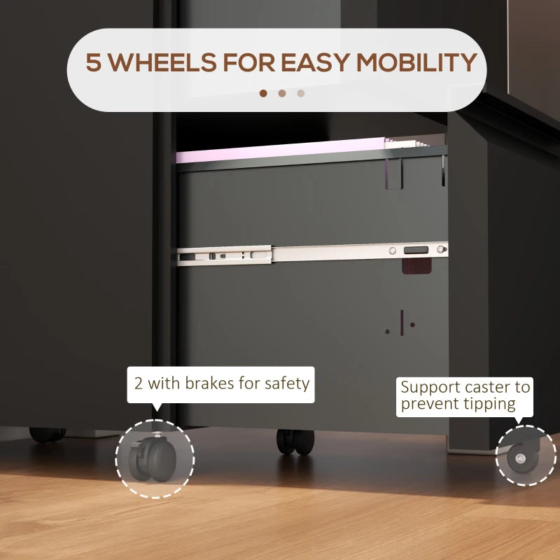 Vinsetto 2-Drawer Mobile Filing Cabinet - Lockable Steel File Storage for Letter, A4 & Legal Size - Pre-Assembled, Black