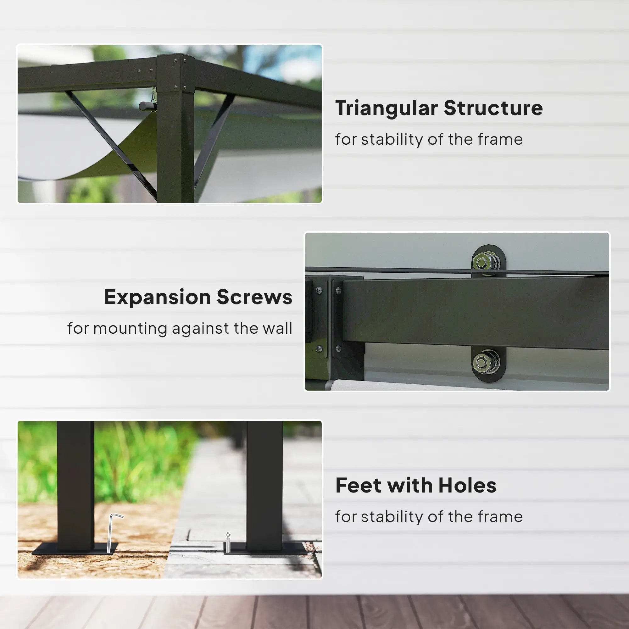 3m x 3m Grey Lean-To Pergola with Retractable Canopy