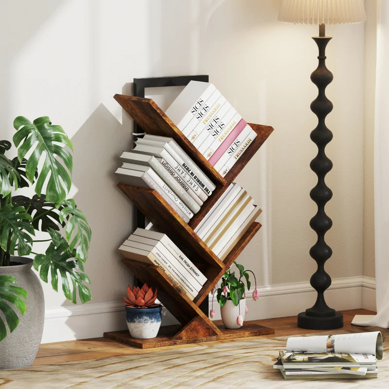Unique Four-Section Tree Bookcase - Stylish Wood-Effect Storage Solution for Home or Office - Modern Design