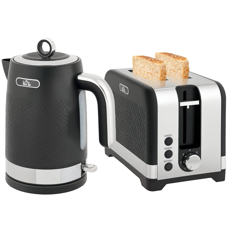 Sleek Black Textured Kettle and Toaster Set - Modern Kitchen Appliances for Stylish Cooking and Brewing