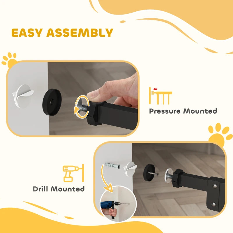Extra Tall Indoor Dog Safety Gate with Cat Flap, Auto Close, 74-80cm Wide - Black Pet Barrier