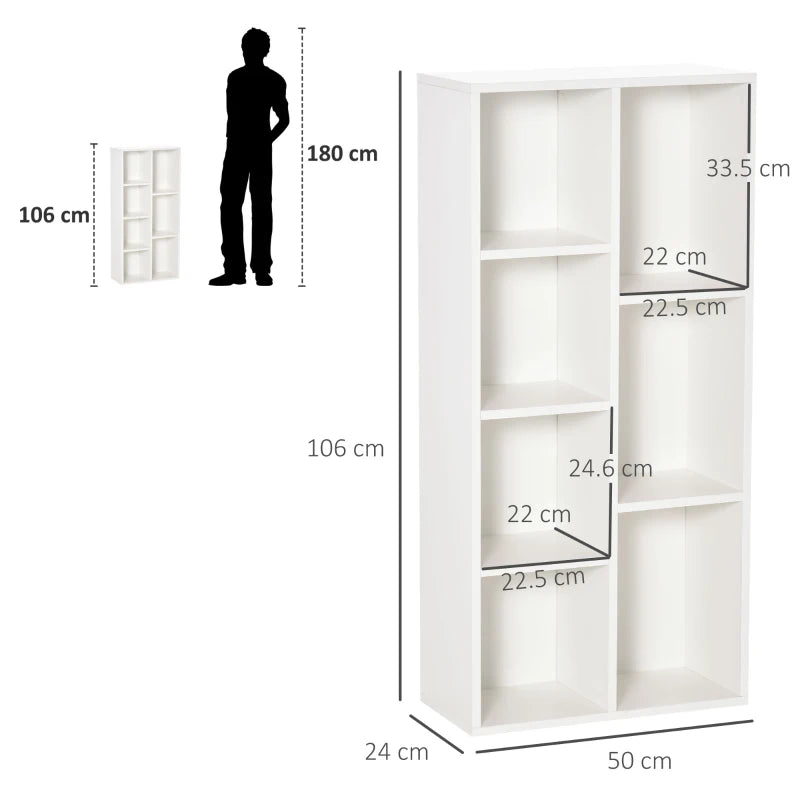Stylish Seven-Cube Bookcase in White Wood Effect - Modern Storage Solution for Home or Office Organization