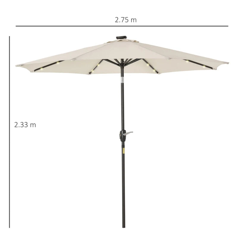 LED Light Solar Garden Umbrella, Off-White, 2.7m