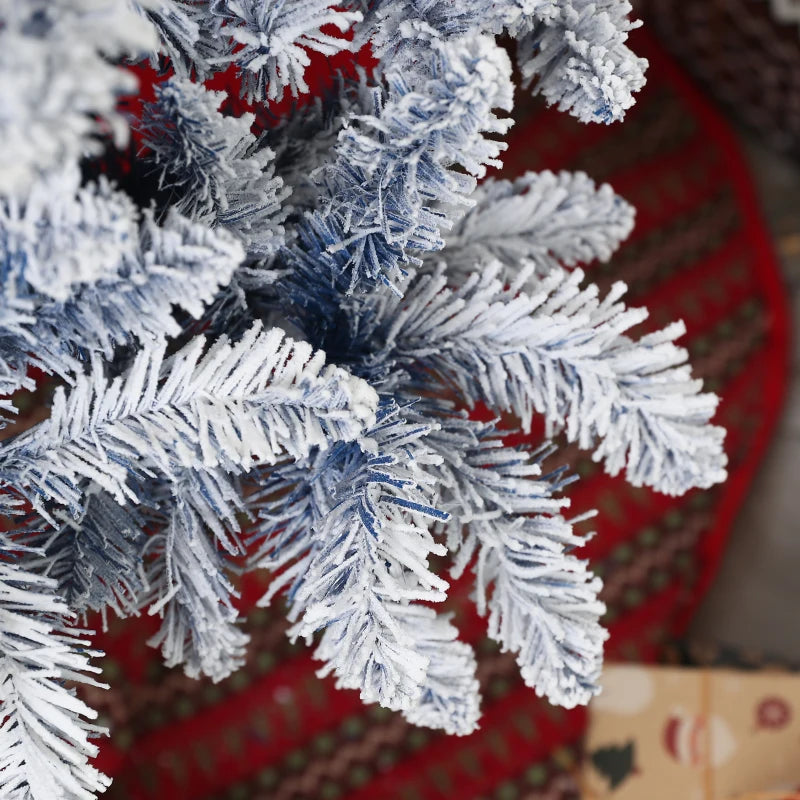 6ft Flocked Artificial Christmas Tree with 700 Snow Frosted Tips & Metal Stand - Snowy Hinged Xmas Tree in Blue