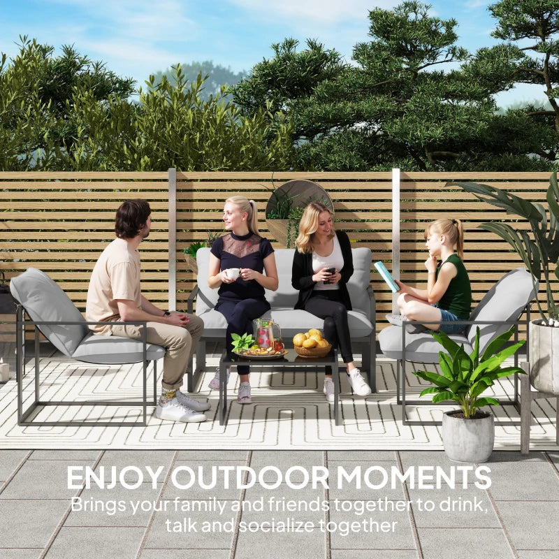 Four-Piece Relaxed Back Outdoor Dining Set in Black and Light Grey for Garden